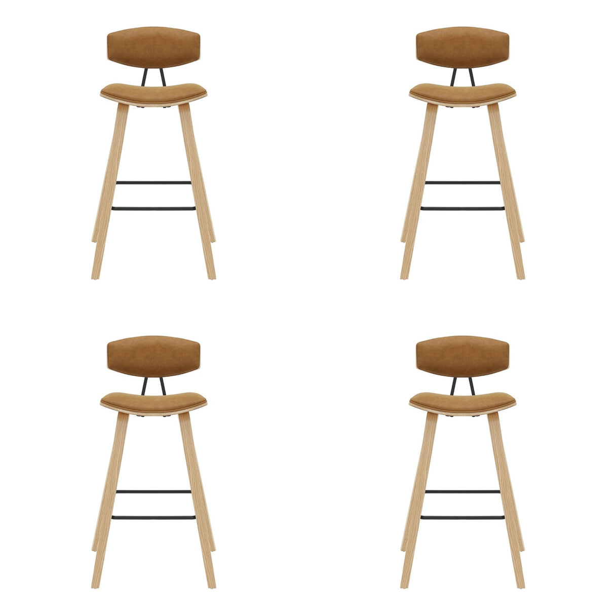 Fox - Bar Height Curved Back Wood Bar Stool With Faux Leather Seat