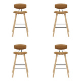Fox - Bar Height Curved Back Wood Bar Stool With Faux Leather Seat