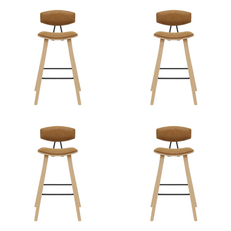 Fox - Bar Height Curved Back Wood Bar Stool With Faux Leather Seat
