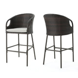 Outdoor 31" Rattan Barstools With Waterproof Cushions (Set of 2) - Multi Brown