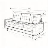 3 Seat Sofa Couch With Tufted Back Upholstered Couch For Living Room