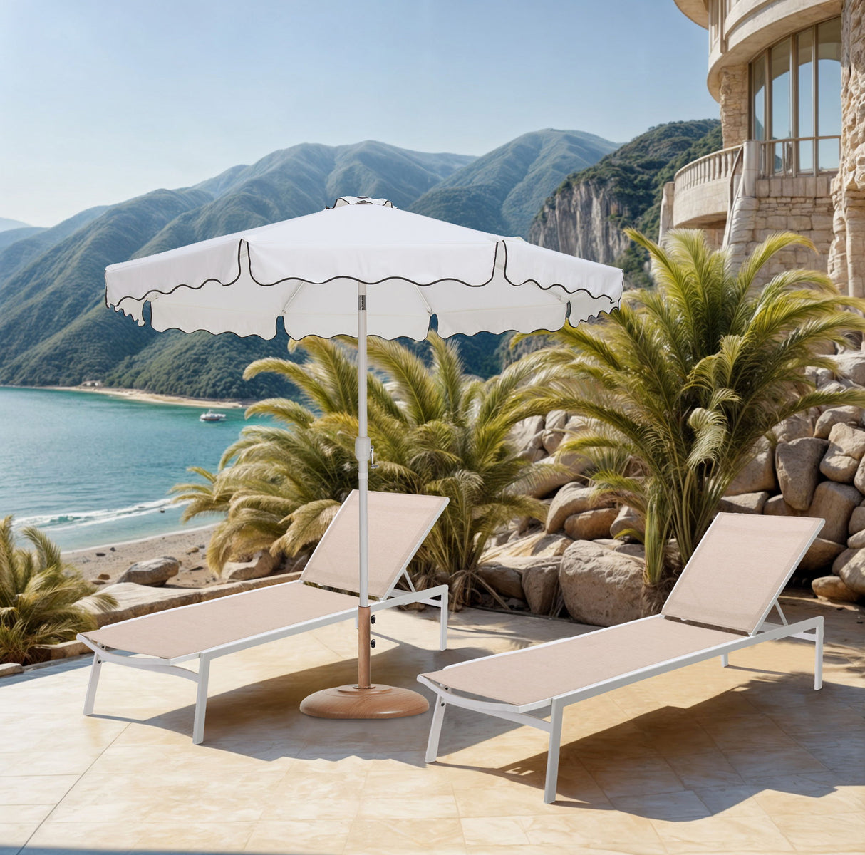 Amalfi - Patio Umbrella - Light Brown Base / White Pole
