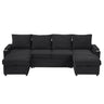 U Shaped Sectional Sofa Bed With Storage Chaise Lounges, USB Ports, And Cup Holders