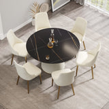 Modern Artificial Stone Round Plywood Base Dining Table, Can Accommodate 6 People, (Not Including Chairs) - Black / Beige