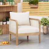 Outdoor Acacia Wood Patio Club Chair, Textilene Patio Furniture, Waterproof Thick Cushion Deep Seating For Porch, Garden, Backyard, Balcony, Weight Capacity 400Lbs, Light Teak - Beige