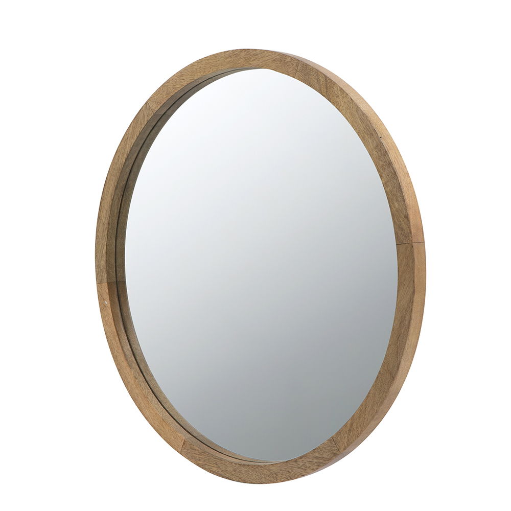 Circle Wall Mirror With Wooden Frame, Wall Mirror For Living Room