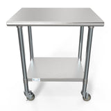 24" x 30" 18-Gauge 304 Stainless Steel Commercial Work Table with Casters, CT2430-18C.