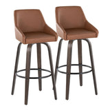 Hannah - 30" Fixed-Height Barstool With Swivel And Round Black Metal Footrest (Set of 2) - Walnut Glazed Wood