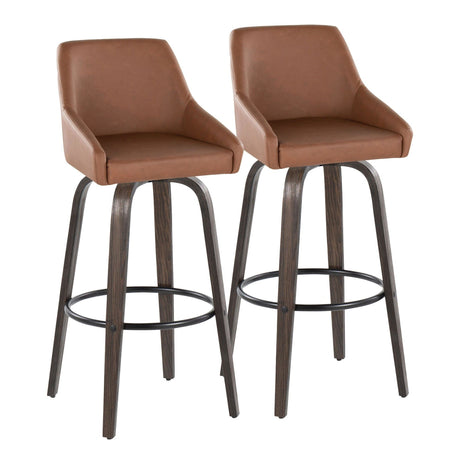 Hannah - 30" Fixed-Height Barstool With Swivel And Round Black Metal Footrest (Set of 2) - Walnut Glazed Wood