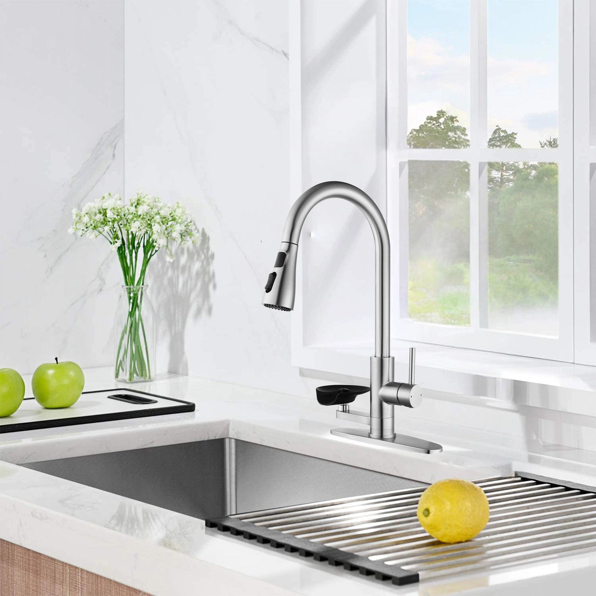 3 In 1 Kitchen Faucet With LED Temperature Display, Pull Down Sprayer