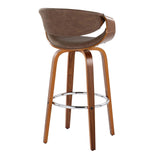 Curvo - 30" Fixed-Height Barstool With Swivel And Round Chrome Metal Footrest (Set of 2) - Walnut Wood