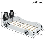 Race Car Shaped Platform Bed With LED And Upholstered Backrest In