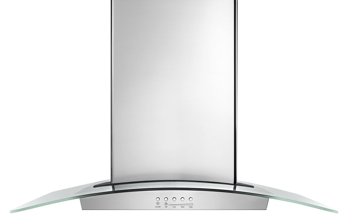 Whirlpool WVI75UC6DS 36-inch glass island mount range hood in stainless steel