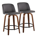 Toriano - 24" Fixed-height Counter Stool (Set of 2) - Walnut And Black Round Footrest
