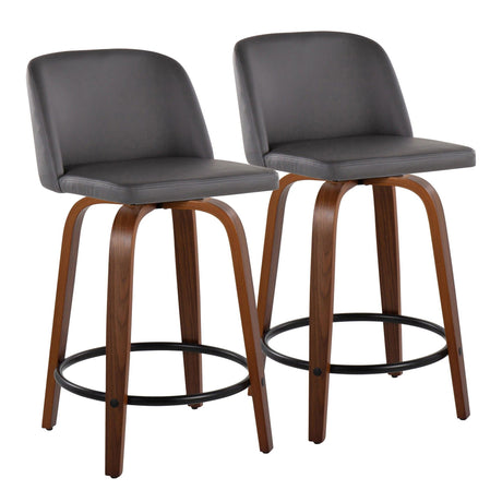Toriano - 24" Fixed-height Counter Stool (Set of 2) - Walnut And Black Round Footrest