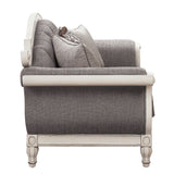 Florian - Loveseat With 3 Pillows - Gray Fabric & Antique White