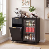 Fluted Coffee Bar Cabinet With Mini Fridge Space & Charging Station