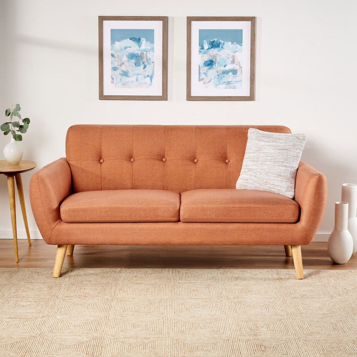 Modern Loveseat Sofa With Button Tufted Backrest