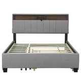 Upholstered Platform Bed With Storage Headboard, Trundle & 2 Drawers And A Set Of Sockets & USB Ports