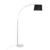 Salon - March Floor Lamp - White Marble And Nickel With Black Linen Shade