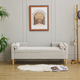 Wide Corduroy Storage Soft Bench With Armrests, Backrest And Two Bolster Pillows
