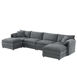 Modular Sectional With Deep And Wide Seat, Cloud Couch Set With Double Cushions Sofa With Movable Ottoman