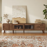 Doors TV Stand For TVs Up To 85", Entertainment Center With Storage Cabinets, TV Media Console Table For Living Room - Natural