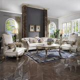 Dresden II - Sofa With 7 Pillows - Pearl Synthetic Leather & Gold Patina