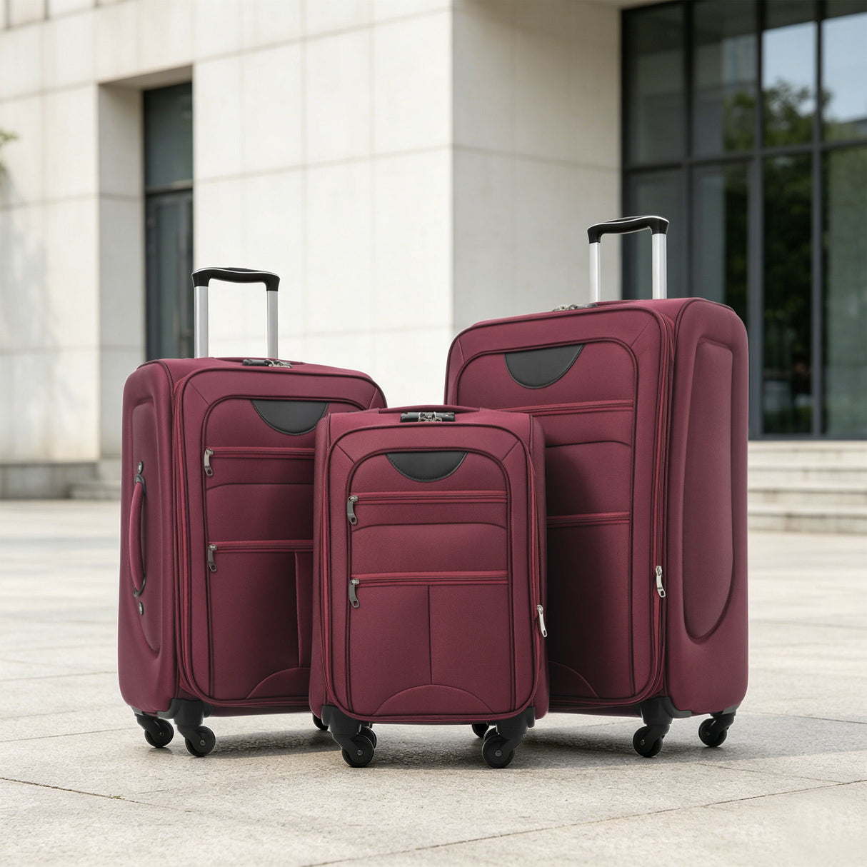Softside Luggage Expandable 3 Piece Set Upright Spinner Lightweight Suitcase