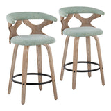 Gardenia - 26" Fixed-Height Counter Stool With Swivel (Set of 2) - Whitewashed Wood, Seafoam Green Fabric, Black Metal