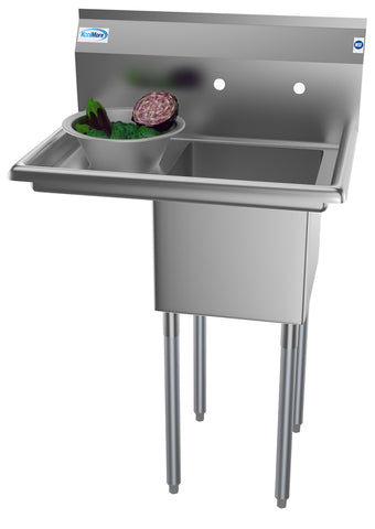 29 in. One compartment Stainless Steel Commercial Restaurant Sink with Drainboard, Bowl Size 14" x 16" x 11" SA141611-12L3.