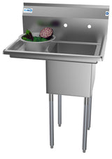 29 in. One compartment Stainless Steel Commercial Restaurant Sink with Drainboard, Bowl Size 14" x 16" x 11" SA141611-12L3.