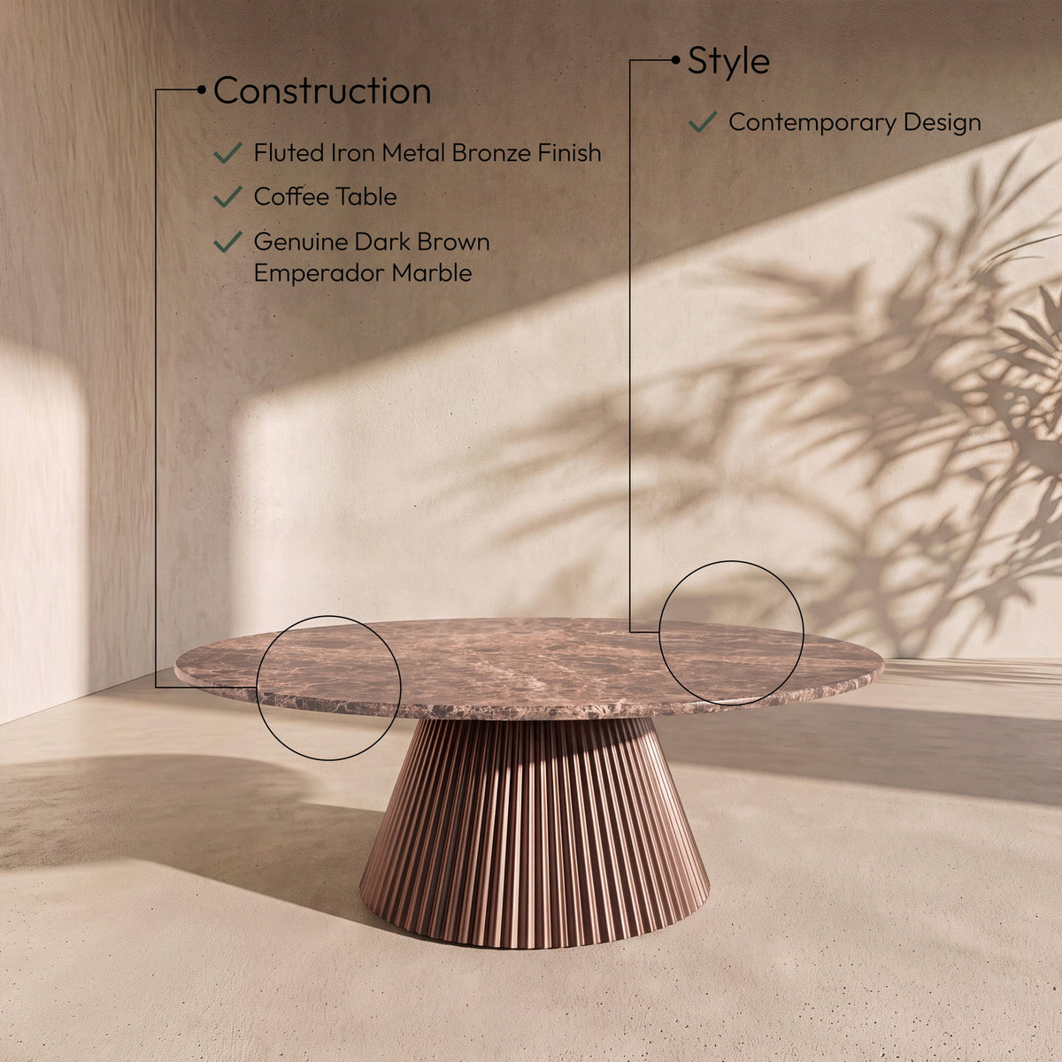 Cindra - Genuine Marble Top And Iron Base Table