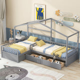 L Shape Platform Bed With 3 Storage Drawers