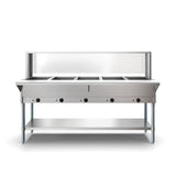 Five Pan Open Well Electric Steam Table with Undershelf and Sneeze-Guard, 240V, KM-OWS-5SG.