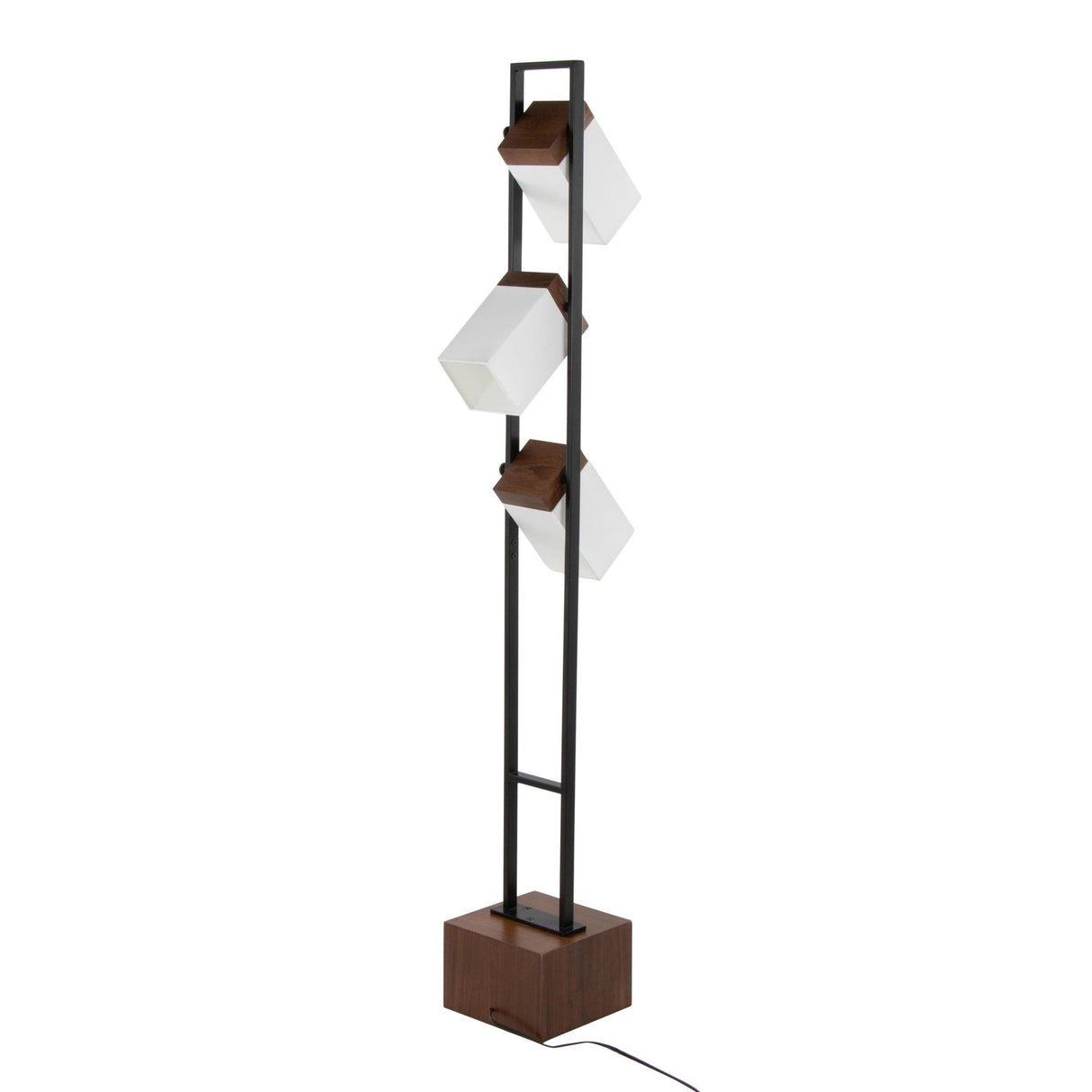 Bento - 67.5" Metal Floor Lamp - Black Metal And Walnut Wood With White Shade