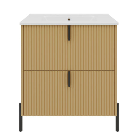 Fluted Bathroom Vanity With Ceramic Sink, Freestanding Design