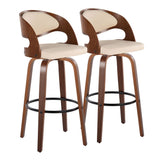 Pino - Fixed-Height Barstool (Set of 2) - Walnut Wood, Black Footrest