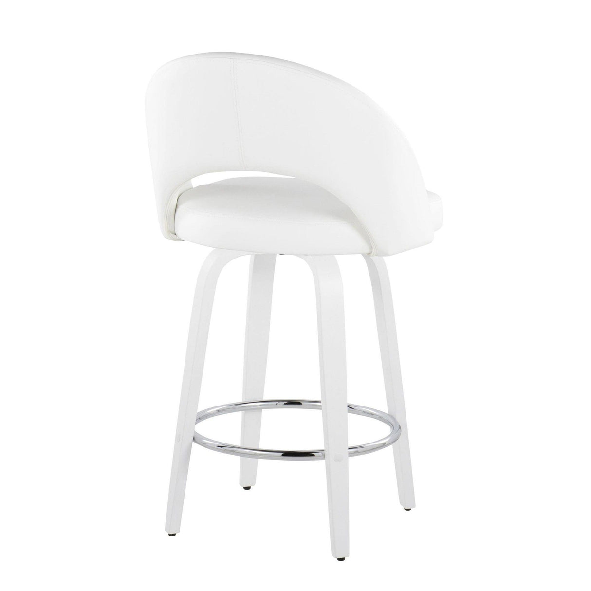 Cinch - Contemporary Fixed-Height Swivel Counter Stool (Set of 2) - White Wood And Round Silver Footrest