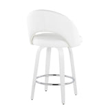 Cinch - Contemporary Fixed-Height Swivel Counter Stool (Set of 2) - White Wood And Round Silver Footrest
