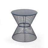 Zine - Outdoor Side Table With Hourglass Shaped And Iron Frame - Navy