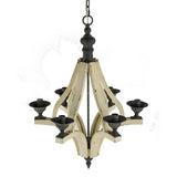 6 Light Wood Chandelier, Hanging Light Fixture With Adjustable Chain For Kitchen, Bulb Not Included - Cream
