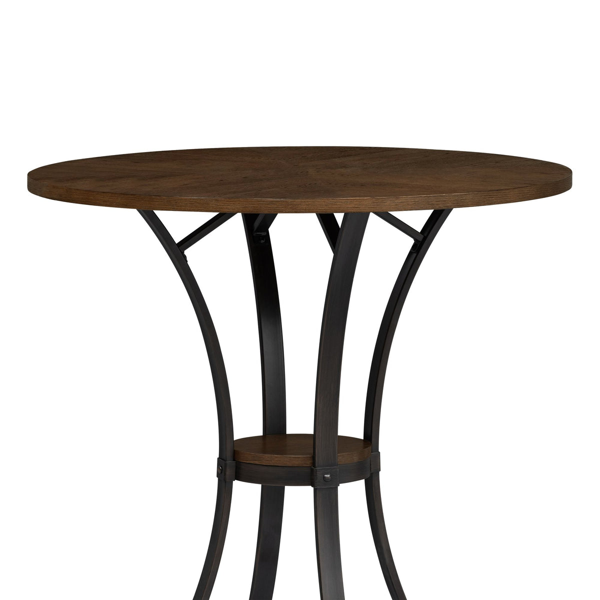 Winslow - 5-Piece Round Walnut Wood Tabletop Pub Table Set With Stools, Seats Up To 4 - Mushroom Brown