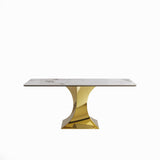 Modern Rectangular Dining Table For 6 - 8, Plated Hourglass Base