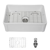 Sink 30" Apron Front Reversible Single Bowl Kitchen Sink & Grid And Strainer - White