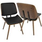 Lombardi - Mid-Century Modern Dining / Accent Chair (Set of 2) - Walnut With Black Faux Leather