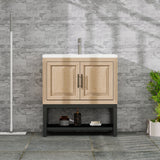 Modern Freestanding Bathroom Vanity With Ceramic Sink, Hot And Cold Faucet, Storage Cabinet & Open Shelf