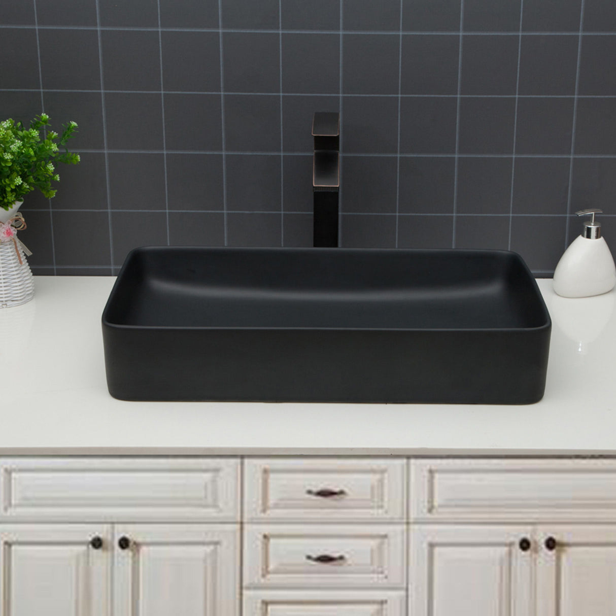 Modern Ceramic Rectangular Bathroom Vessel Sink With European Design