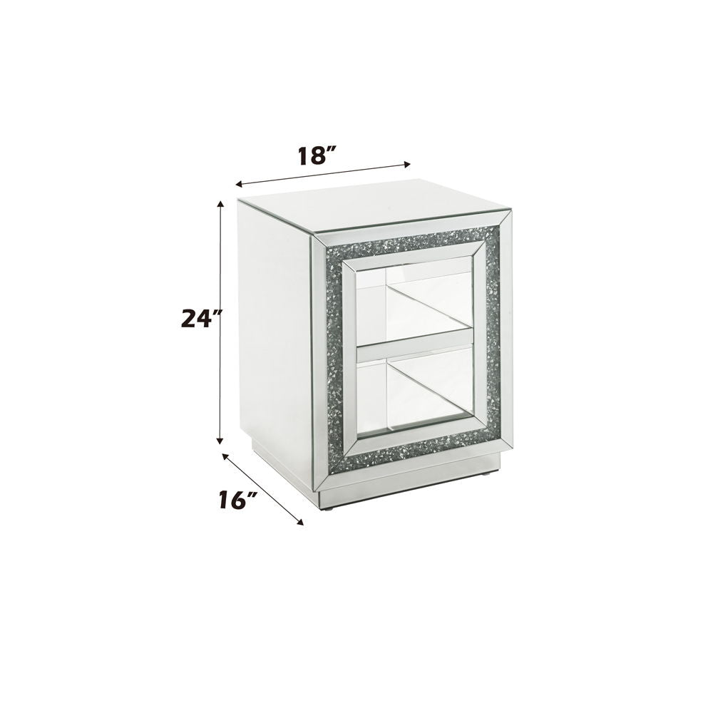 Noralie - 24"H End Table With 2 Tier Shelf - Mirrored & Faux Diamonds