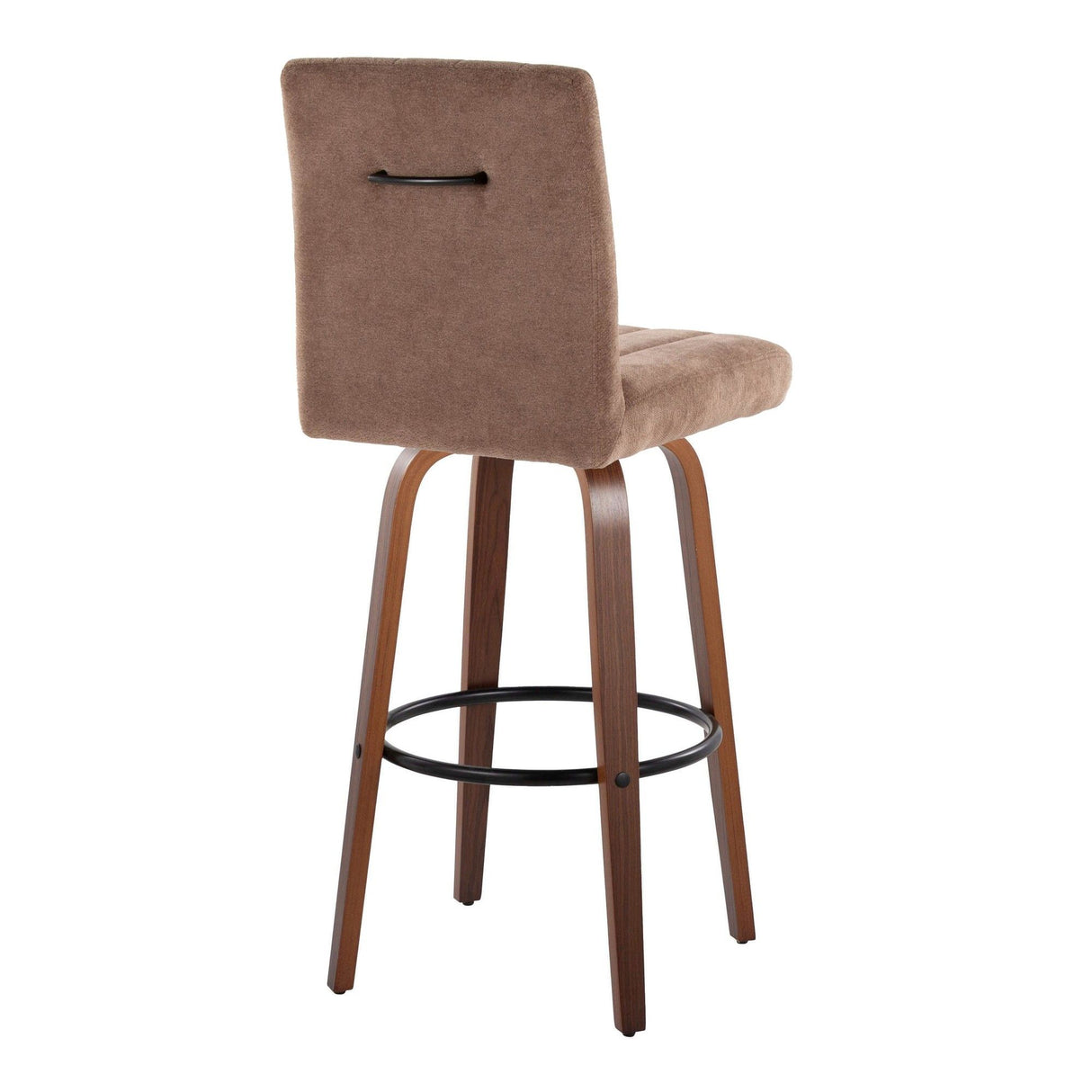 Hannah - 30" Fixed-Height Barstool With Swivel And Round Black Metal Footrest (Set of 2) - Walnut Wood